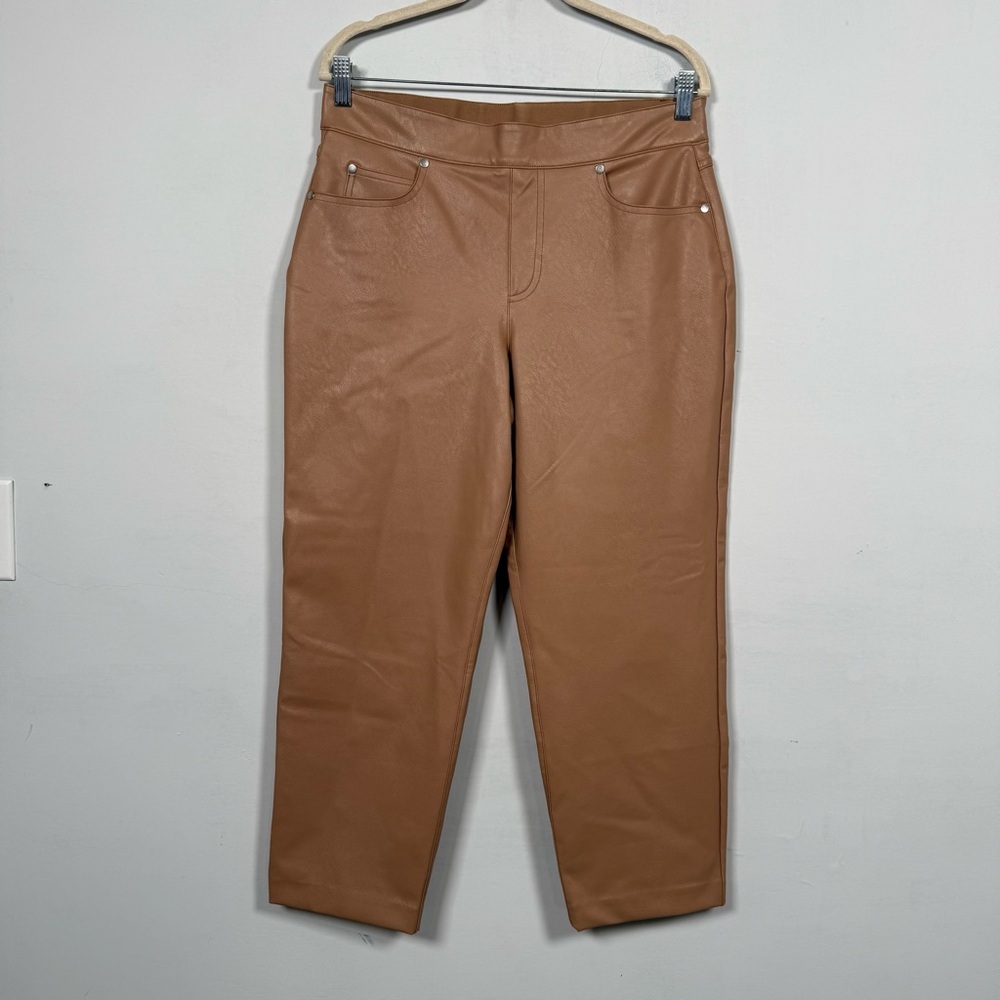 SPANX Women's Tan Leather Like Cropped Pants, Size L, Great Condition
